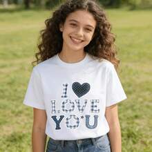Tops para mujer de algodón casual de manga corta con cuello redondo para mujer, con estampado de corazón I Love You, top lindo de corte regular para uso diario en verano, ropa de verano para mujer, ropa de vacaciones para mujer, tops para mujer, tops y conjuntos de verano, ropa de verano, regalos de cumpleaños, regalos para la Copa Mundial 2026. - Blanco - Ver 6