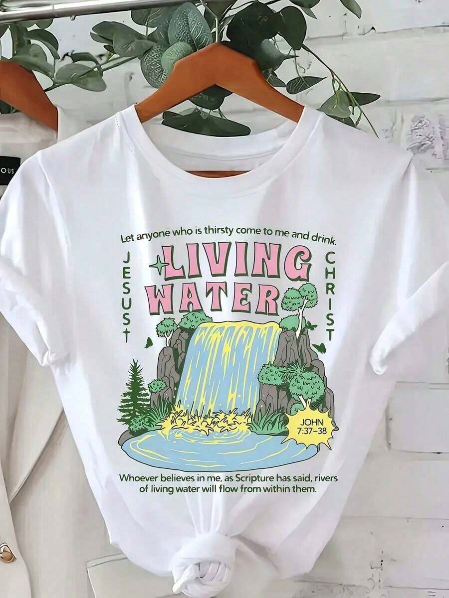 Modern And Minimalist Women's T-Shirt, Vintage Style "Jam Faith", Printed, Fiber, Short Sleeve, Casual, With "Jam" Design, For All Seasons, Regular Length, Suitable For Everyday And Casual Wear All Year Round. - 白色 - 查看 1