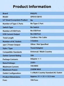 PHILIPS Bộ chuyển đổi nguồn du lịch đa năng SPB1013B/93, bộ chuyển đổi phích cắm đa quốc gia, tiêu chuẩn EU/US/UK/AU, nhỏ gọn và dễ mang theo. - Nhiều màu - Xem 8