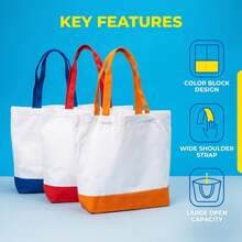 Colorblock Canvas Shoulder Tote Bag, Wide Comfortable Handle, Large Open Top For Easy Storage, 3 Available Colorways - View 7