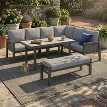 Garden Dining Set, Patio Furniture, 8 People, Corner Configuration, Galvanized Iron, Glass Tabletop, Hand-Braided PE Rope, Including Table, Benches And Sofas, Grey - Grey - View 2