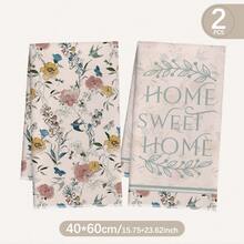 MEMNUN 2pcs Vintage Floral, Butterfly & Bird "Home Sweet Home" Printed Kitchen Towels, Dish Towels, Hand Towels, Dish Cloths, 15.75*23.62in(40*60cm) Super Soft Absorbent Microfiber Cleaning Cloths, Kitchen Accessories, Home Decor, Kitchen Decor, Suitable For Dining Room, Kitchen, Home Decoration And Gifts, All Seasons - Multicolor - View 2