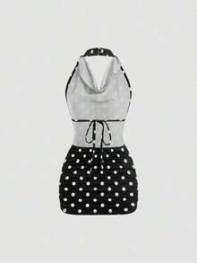 Vestido mini ajustado y sexy sin mangas con cuello drapeado y espalda descubierta con lazo - Multicolor 4 - Ver 2