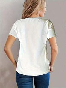 Camiseta Clásica para Mujer - Blusa Básica de Algodón Suave, Camisa > Hermosa. - Blanco - Ver 5