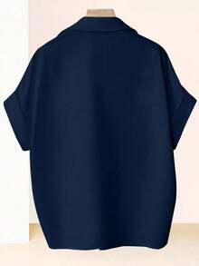 Blusa de Mujer de Diseño Francés Elegante y de Alta Gama con Manga Holgada Tipo Murciélago y Cuello Reversible - azul real - Ver 2