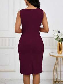 Vestido de verano elegante y minimalista sin mangas y ajustado para mujer - Burdeos - Ver 2