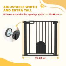 75-103 Cm Pet Safety Gate Pressure Fit Stair W/Small Door Double Locking - Black - View 6