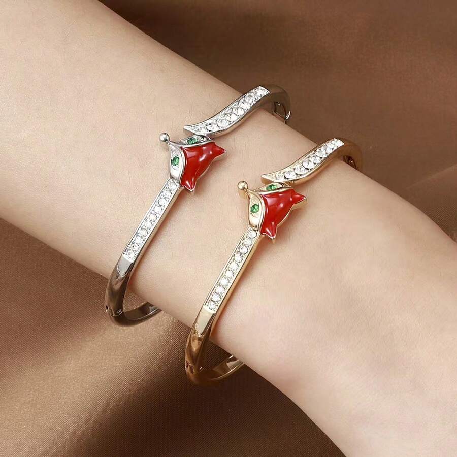1件狐狸造型水钻珐琅手镯,优雅女士手镯,日常派对珠宝礼品 - 狐狸款手鐲 - 查看 1
