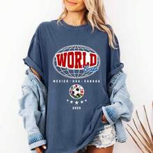 Sitio web independiente WORLD CUP2026 Copa del Mundo, nueva camiseta unisex de algodón puro, estilo casual, talla grande, cuello redondo y corte holgado. - Blanco - Ver 6