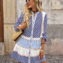 Women's Floral Wavy Striped Single-Breasted Lantern Sleeve Casual Mini Dress, Boho Dress Women, Summer Long Sleeve Dress, 70s Dress, Cottagecore Dress, Italian Summer Dress,Bohemian,Boho Chic,Boho Women Clothing,Western Wear Women,Western,Fall Clothes For Women,Fall Dress,Halloween Clothes Women,Going Out Outfits,Old Money Style Women,Old Money Dress, - Multicolor - Ver 1