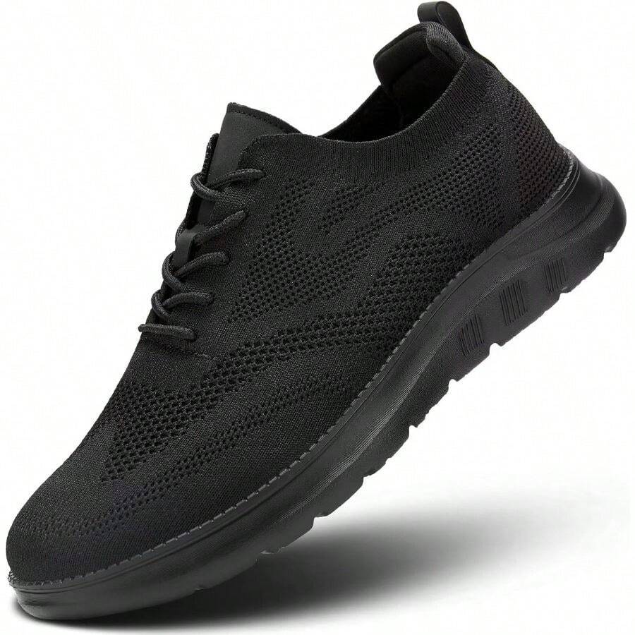 Mens Casual Dress Oxfords Shoes Fashion Mesh Work Business Walking Sneakers Comfortable Lightweight Soft Sole - 6.5 + 黑色 - 查看 1