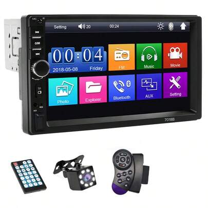 7英寸单DIN车载收音机MP5播放器触摸屏FM收音机USB AUX镜像链接通用型车载收音机带后视摄像头