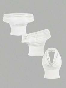 Set de 3 camisetas de tirantes versátiles para mujer en verano - Blanco - Ver 7