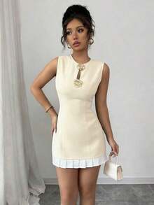 Raffinéa Vestido con hebilla de metal hueca y ribete de volantes para mujer - Multicolor - Ver 6