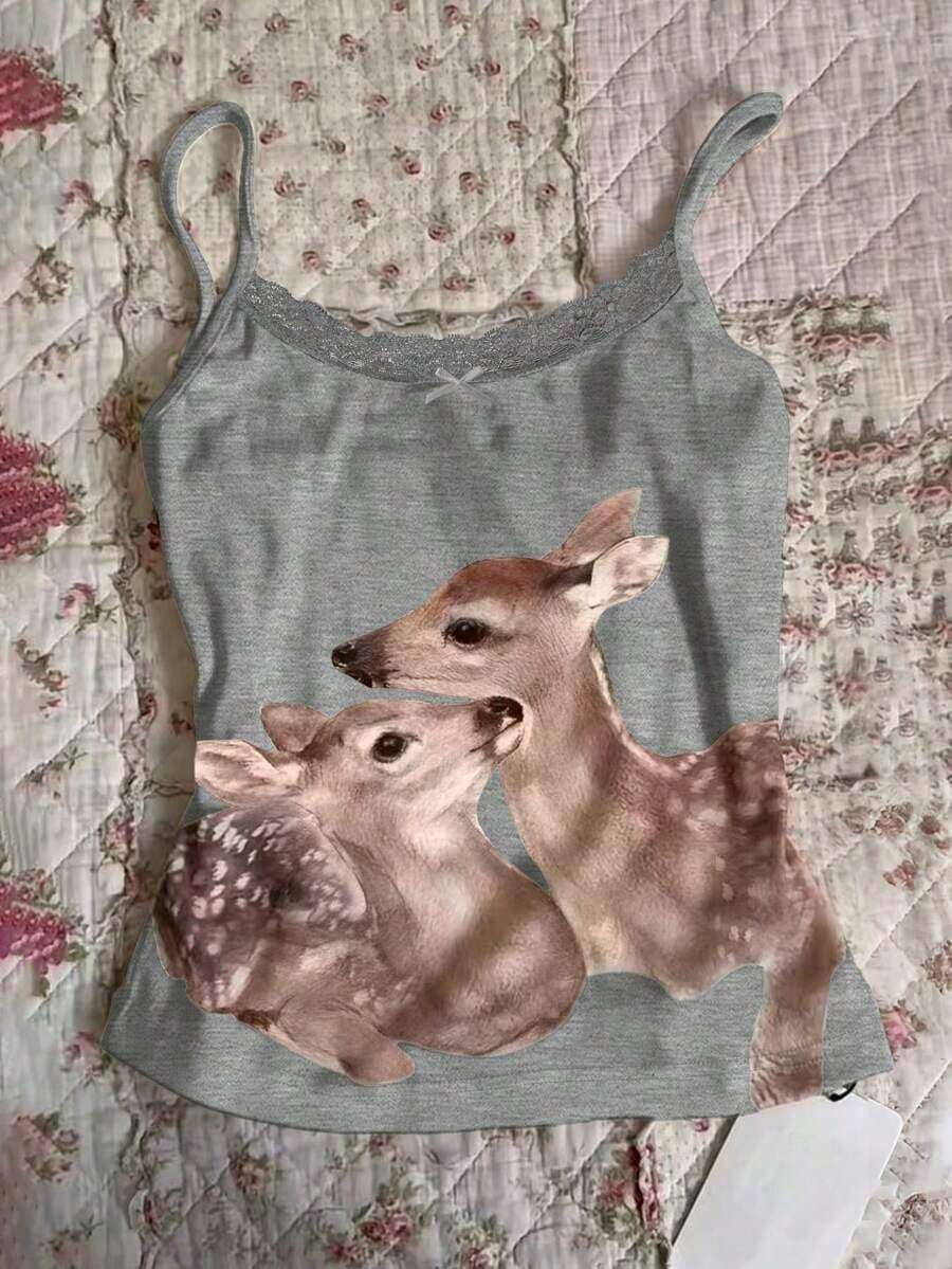 Top de tirantes casual de mujer con patchwork de encaje y rayas - Multicolor 3 - Ver 1