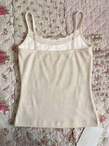 Camiseta de tirantes de mujer con bordado de perro salchicha, corazón y rayas con encaje de contraste - Multicolor 5 - Ver 2