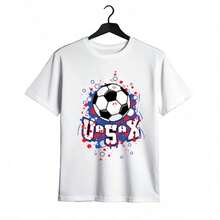 Tops para mujer de manga corta con cuello redondo y estampado de fútbol para mujer, de algodón, estilo casual. - Blanco - Ver 2