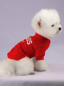 1 pieza Ropa para mascotas, Ropa para perros/gatos, Serie de sudaderas cómodas para perros pequeños, Adecuado para primavera/otoño - Rojo - Rojo - Ver 3
