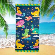 1pc Extra Large Summer Dinosaur Party Kids Beach Towel: Adorable Dinosaurs With Sunny Waves, Vibrant And Eye-Catching Design, Dinosaur + Bright Contrast Colors, Full Of Summer Vibes, Making Kids' Beach Time More Fun! Quick-Dry Printed Beach Towel - B - View 2