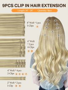 DOORES Extensiones de cabello humano real de 9 piezas, rectas, de virgen natural, con doble trama, invisibles y suaves, mini piezas de cabello para cabello ralo, para uso diario de mujeres y hombres, fácil de usar en 5 minutos, extensiones de cabello con clips sin costuras - S16/22A - Ver 2
