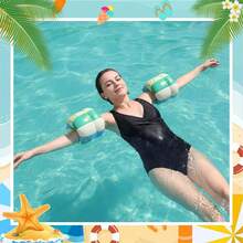 2 Pcs Arm Floaties PVC Inflatable Arm Band Striped Pool Floats Sleeves Swimming Float Rings For Adult Girls And Boys Water Sports Learning Swim Training Summer Beach Party, Pool Inflatable, Beach Essentials, Pool Float - Green - View 5