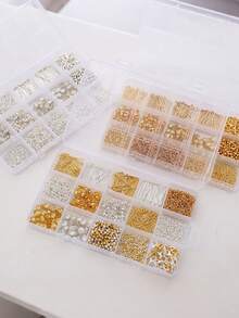 1260 piezas Juego de accesorios de metal, que incluye cuentas espaciadoras, broches de langosta, anillas de salto, para hacer pulseras, collares, aretes, ganchos para orejas, herramientas para hacer cuentas DIY - Multicolor - Ver 8