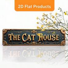 大型 15.7 英寸 x 3.9 英寸（40 x 10 厘米）2D 平面墙饰，复古“猫屋”主题。这款猫主题牌匾已预留安装孔。 - A - 查看 3
