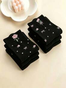 1/5 Pasang Kaos Kaki Pendek Wanita Motif Bunga, Kaos Kaki Pendek yang Manis & Nyaman dan Bernapas, Cocok untuk Pemakaian Sehari-hari, di Rumah, Bepergian, Sepanjang Musim - MultiWarna - View 2
