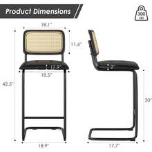 2 Packs 30 Inch Counter Height Bar Stools With Upholstered PU Leather & Rattan Back For Kitchen, Dining, Pub, Living Room - Black - View 3