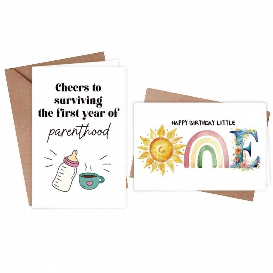 1st Birthday Card For New Parents, Includes Brown Envelope, Baby's 1st Birthday Card (For First-Time Parents), 1 Year Parenting Celebration Card, Gift For New Parents, Congratulations On Successfully Completing The First Year Of Parenting - Multicolor - Baby's First Birthday Card - View 1