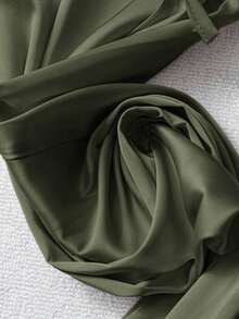 Pantalones anchos de pierna larga de satén verde con estilo casual, pantalones de seda, pantalones de satén, pantalones de seda verde, pantalones de satén verde, pantalones verde oliva, casuales - Verde - Ver 6