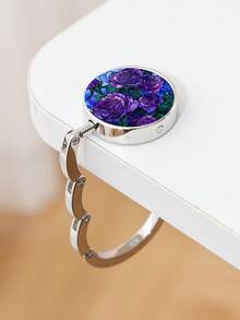 1pc Vintage Floral Round Bag Hanger Portable Foldable Table Purse Hook With Rose Strawberry Ladybug Printed Metal Handbag Holder For Women Gifts Daily Use Storage Organization Desk Accessory - Multicolor - View 17