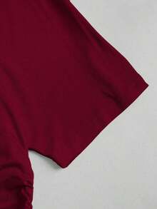Nueva camiseta casual de primavera/verano para mujer, de estilo elegante y chic de la calle, con hombro asimétrico, ajuste delgado, deportiva, versátil y cómoda - Burdeos - Ver 5