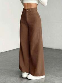 a Pantalones con bolsillo y cremallera de unicolor de poliéster, adecuados para uso diario en primavera, otoño e invierno, color negro - Marrón - Ver 4