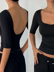 Camiseta sin espalda para mujer - Negro 6 - Ver 5