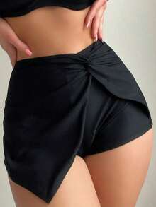 Fondo de bikini retorcido para mujer para la playa de verano y vacaciones - Negro - Ver 1