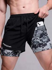 Men's 2-In-1 Running Shorts, Sports Shorts With Lining, Elastic Waistband, Suitable For Gym, Training And Jogging - Black - View 3