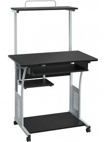 2 Tier Rolling Computer Desk W/Keyboard Tray And Printer Shelf Stand Study Table Corner Desk For Small Space Black - 1 - View 1