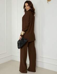 Premium Women's Double Blazer And Pants Set - Rust Brown - View 3