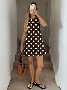 Vestido mini estampado para mujer, adecuado para primavera y verano - Marrón - Ver 4