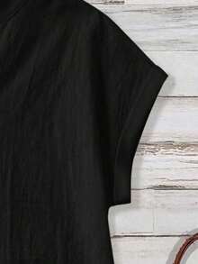 Camisa negra minimalista y casual para mujer, adecuada para el verano - Negro - Ver 4