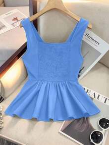 Camiseta sin mangas ajustada para mujer, adecuada para el trabajo, el viaje, las fiestas, la graduación y el uso diario - Azul - Ver 2