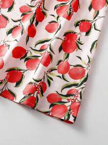 Vestido casual de mujer con estampado de limón sin mangas para vacaciones - Rojo - Ver 3