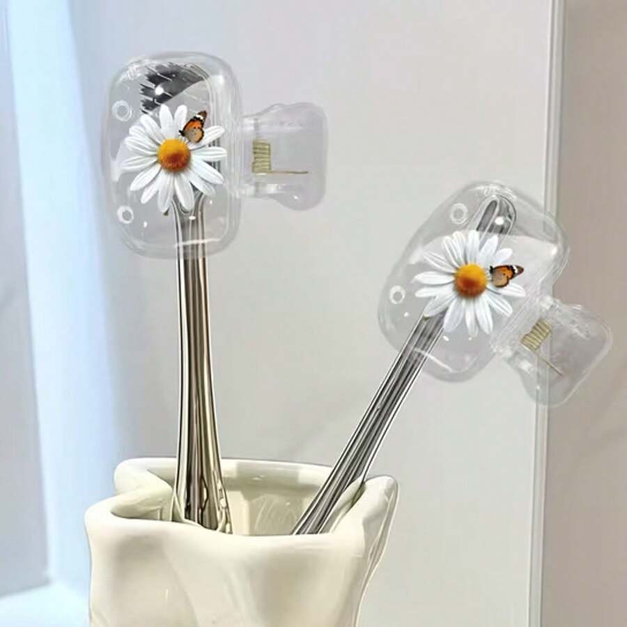 2pcs Travel Toothbrush Head Covers - Chrysanthemum Design, Toothbrush Protectors For Home And Travel Use - Multicolor - View 1