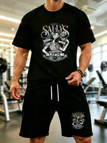 Men 2 Piece Set  Graphic Tees Men  Clothes COOL SUMMER Sallys Spiced Latte T-Shirts Men Women Nightmare Before Christmas T Shirts Halloween Pumpkin Cotton Tees Birthday Gift Tops Workout Sets Women Workout Sets Men - Black - View 2
