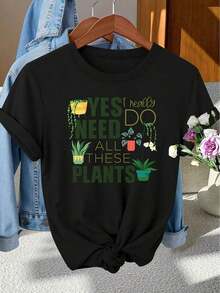 Diseño simple y versátil, elegante ropa de mujer, regalo. Sí, realmente necesito todas estas camisetas de manga corta con estampado de plantas, cuello redondo, para primavera, verano y otoño. A la moda para sesiones de fotos, ir al trabajo, vacaciones, uso diario. Camiseta de algodón de estilo retro versátil.Suitable for spring, summer and autumneurmuse - Negro - Ver 7
