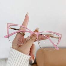 1 Cặp gọng kính mắt mèo bằng thép không gỉ, bản lề lò xo, thiết kế tối giản, nhẹ nhàng, thời trang, đa năng, phù hợp cho mọi mùa. - Ánh sáng xanh trắng trong suốt - Xem 13