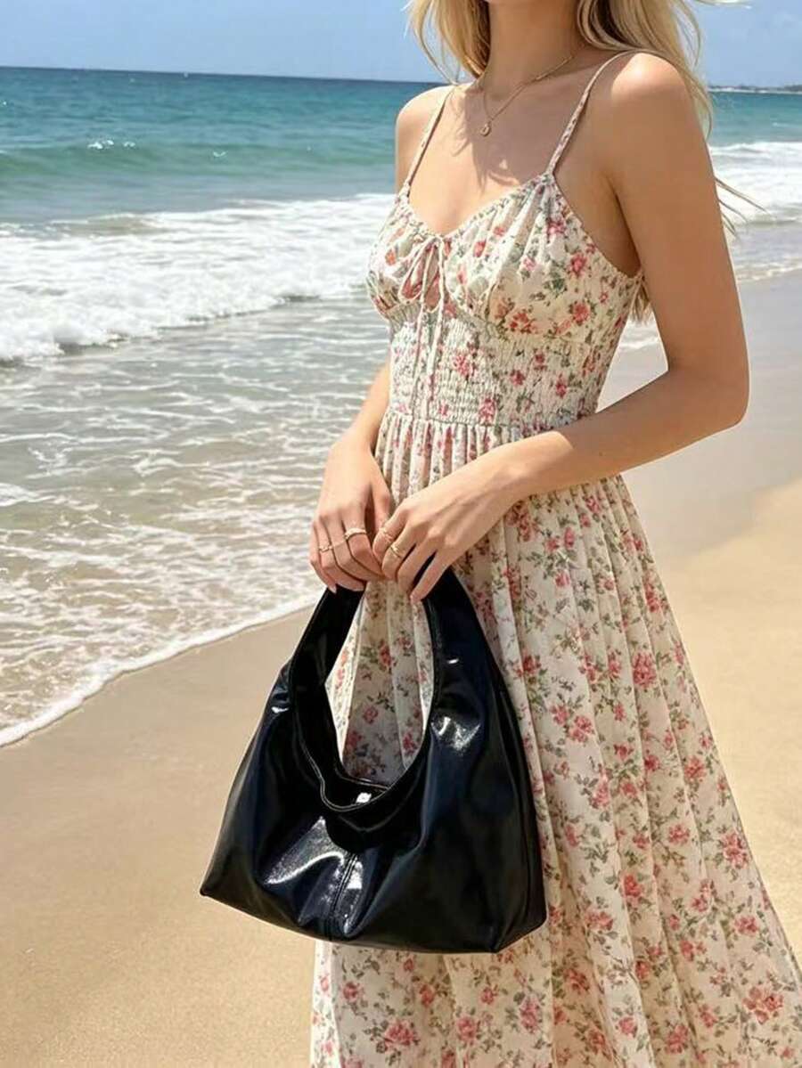 Women's Fashionable Solid Color PU Leather Handbag, Versatile For Party, Street, Travel