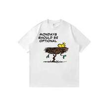 Camiseta unisex con estampado de anime de Peanuts, Woodstocks, lunes opcional, manga corta, estilo casual, para uso diario. - Blanco - Ver 1