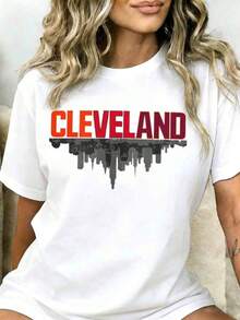 1 Cleveland City Aerial Map T-Shirt, Black, Unisex, Casual, Graphic Print, For Men And Women, Fashionable Streetwear, Gift For Cleveland Fans, 180g, 100% Cotton. - 白色 - 查看 12